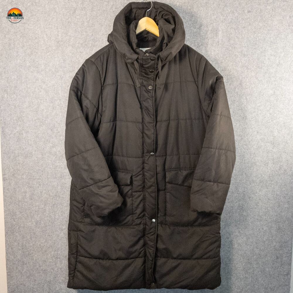 A New Day Puffer Jacket Black Parka Trench Full-Zip Hooded Gorpcore Women's Sz L